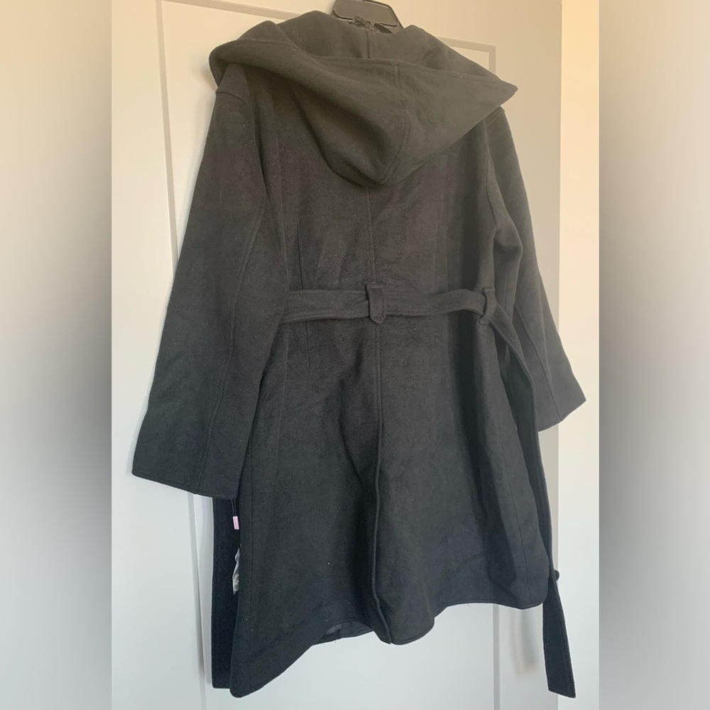 New Avec Les Filles Black Double Breasted Hooded Robe Coat Size XL Anthropologie - Picture 13 of 15